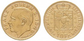 Ausländische Münzen und Medaillen 
 Liechtenstein 
 Franz Joseph II. 1938-1989 
 10 Franken 1946 -Bern-. Ein zweites Exemplar. Divo 130, HMZ 2-1389...