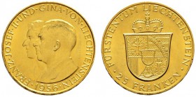 Ausländische Münzen und Medaillen 
 Liechtenstein 
 Franz Joseph II. 1938-1989 
 25 Franken 1956 -Bern-. Ein zweites Exemplar. Divo 135, HMZ 2-1387...