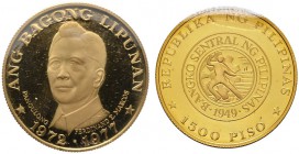 Ausländische Münzen und Medaillen 
 Philippinen 
 1.500 Piso 1977. Fünfter Jahrestag der neuen Gesellschaft. Mit Brustbild Präsident Marcos. KM 219,...