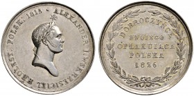 Ausländische Münzen und Medaillen 
 Polen 
 unter Rußland 
 Silbermedaille 1826 unsigniert, auf das Andenken an Zar Nikolaus I. Belorbeerte Büste n...