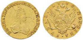 Ausländische Münzen und Medaillen 
 Rußland 
 Katharina II. 1762-1796 
 Gold-Rubel 1779 -St. Petersburg-. Gekröntes Brustbild nach rechts / Gekrönt...