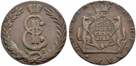 Ausländische Münzen und Medaillen 
 Rußland 
 Katharina II. 1762-1796 
 Cu-10 Kopeken für SIBIRIEN 1781 -Suzun Münzhof-. Bitkin 1046 (R), Uzdenikov...