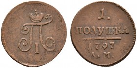 Ausländische Münzen und Medaillen 
 Rußland 
 Paul I. 1796-1801 
 Cu-Polushka 1797 -Anninskoye-. Bitkin 189, Uzdenikov 2955.
 kleine Schrötlingsfe...