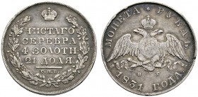 Ausländische Münzen und Medaillen 
 Rußland 
 Nikolaus I. 1825-1855 
 Rubel 1831 -St. Petersburg-. Mit offener &quot;2&quot; in der Rückseiteninsch...
