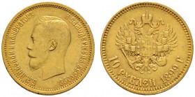 Ausländische Münzen und Medaillen 
 Rußland 
 Nikolaus II. 1894-1917 
 10 Rubel 1899 -St. Petersburg-. Bitkin 4, Uzdenikov 331, Fr. 179. 8,61 g
 s...