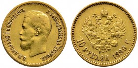 Ausländische Münzen und Medaillen 
 Rußland 
 Nikolaus II. 1894-1917 
 10 Rubel 1899 -St. Petersburg-. Bitkin 4, Uzdenikov 331, Fr. 179. 8,58 g
 s...