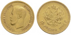 Ausländische Münzen und Medaillen 
 Rußland 
 Nikolaus II. 1894-1917 
 10 Rubel 1899 -St. Petersburg-. Bitkin 6, Uzdenikov 333, Fr. 179. 8,61 g
 s...