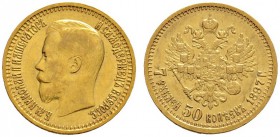 Ausländische Münzen und Medaillen 
 Rußland 
 Nikolaus II. 1894-1917 
 7,5 Rubel 1897 -St. Petersburg-. Bitkin 17, Uzdenikov 324, Fr. 178. 6,45 g
...