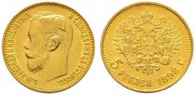 Ausländische Münzen und Medaillen 
 Rußland 
 Nikolaus II. 1894-1917 
 5 Rubel 1898 -St. Petersburg-. Bitkin 20, Uzdenikov 328, Fr. 180. 4,30 g
 v...