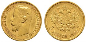 Ausländische Münzen und Medaillen 
 Rußland 
 Nikolaus II. 1894-1917 
 5 Rubel 1898 -St. Petersburg-. Bitkin 20, Uzdenikov 328, Fr. 180. 4,28 g
 f...