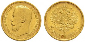 Ausländische Münzen und Medaillen 
 Rußland 
 Nikolaus II. 1894-1917 
 5 Rubel 1899 -St. Petersburg-. Bitkin 23, Uzdenikov 334, Fr. 180. 4,30 g
 f...
