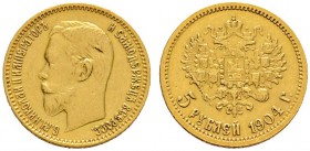 Ausländische Münzen und Medaillen 
 Rußland 
 Nikolaus II. 1894-1917 
 5 Rubel 1904 -St. Petersburg-. Bitkin 31, Uzdenikov 348, Fr. 180. 4,30 g
 s...