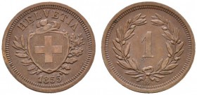 Ausländische Münzen und Medaillen 
 Schweiz-Eidgenossenschaft 
 Cu-1 Rappen 1855 -Bern-. DT 326, HMZ 2-1215e.
 seltener Jahrgang, vorzüglich