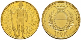Ausländische Münzen und Medaillen 
 Schweiz-Eidgenossenschaft 
 100 Franken 1934. Schützenfest in Freiburg. Divo 33, Richter 430a, Fr. 505. 26,08 g....