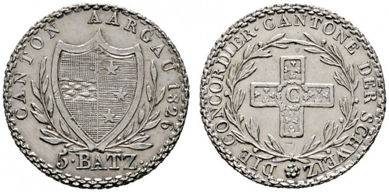 Ausländische Münzen und Medaillen 
 Schweiz-Aargau 
 5 Batzen 1826. DT 196, HM...