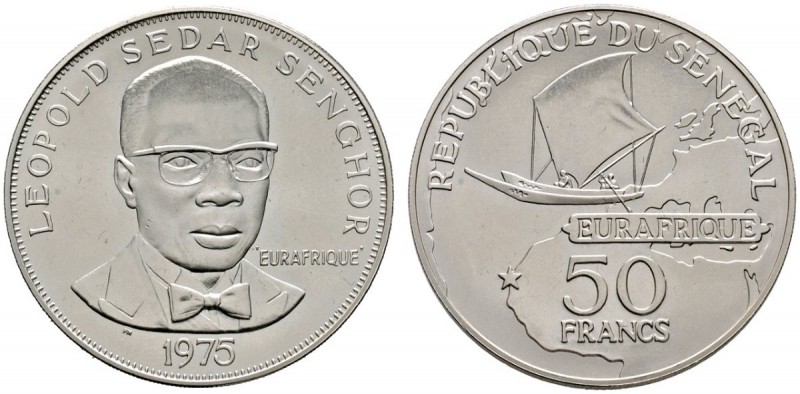 Ausländische Münzen und Medaillen 
 Senegal 
 50 Francs 1975. Brustbild des Pr...