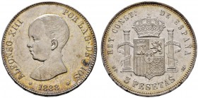 Ausländische Münzen und Medaillen 
 Spanien 
 Alfonso XIII. 1886-1931 
 5 Pesetas 1888 (18-88) -Madrid-. CCT 12, Dav. 342.
 selten in dieser Erhal...