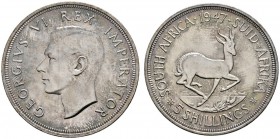 Ausländische Münzen und Medaillen 
 Südafrika 
 Britisch 
 5 Shillings 1947. Springbock. KM 31.
 im Originaletui der Southafrica-Mint, feine Patin...