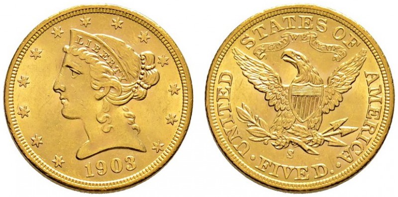 Ausländische Münzen und Medaillen 
 USA 
 5 Dollars 1903 -San Francisco-. Libe...