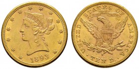 Ausländische Münzen und Medaillen 
 USA 
 10 Dollars 1893 -San Francisco-. Liberty Head. KM 102, Fr. 160. 16,76 g
 minimale Kratzer, sehr schön-vor...