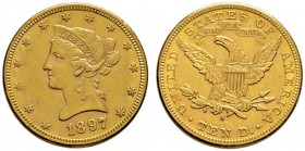 Ausländische Münzen und Medaillen 
 USA 
 10 Dollars 1897 -San Francisco-. Liberty Head. KM 102, Fr. 160. 16,76 g
 gutes sehr schön