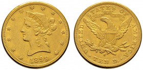 Ausländische Münzen und Medaillen 
 USA 
 10 Dollars 1899 -San Francisco-. Liberty Head. KM 102, Fr. 160. 16,75 g
 kleine Kratzer, sehr schön-vorzü...