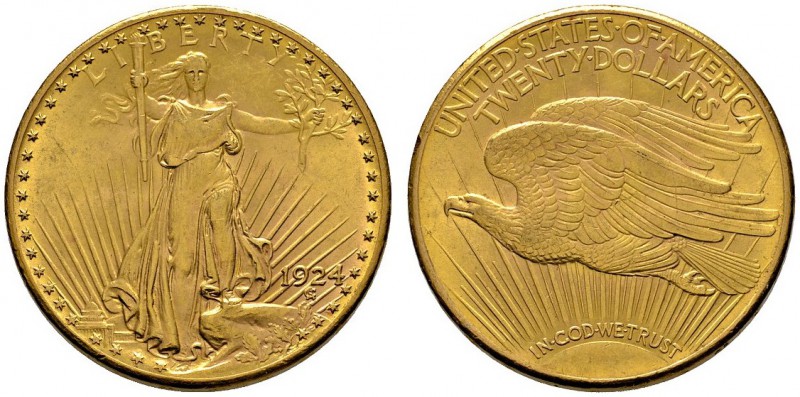 Ausländische Münzen und Medaillen 
 USA 
 20 Dollars 1924 -San Francisco-. Sta...