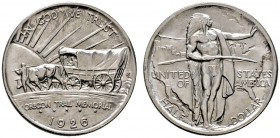 Ausländische Münzen und Medaillen 
 USA 
 Gedenk-1/2 Dollar 1926 -Philadelphia-. Oregon Trail Memorial. KM 159.
 prägefrisch