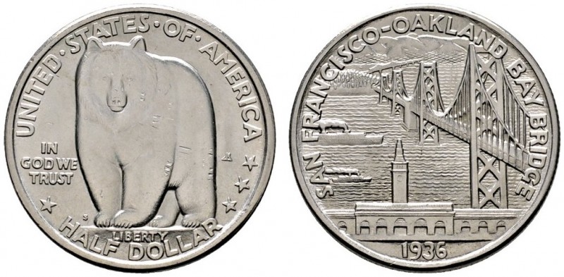 Ausländische Münzen und Medaillen 
 USA 
 Gedenk-1/2 Dollar 1936. San Franciso...