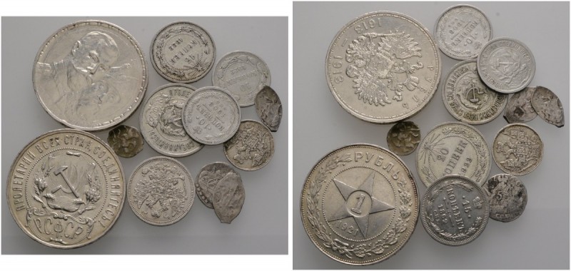 Lots ausländischer Münzen und Medaillen 
 12 Stücke: RUSSLAND . Rubel 1913 Roma...