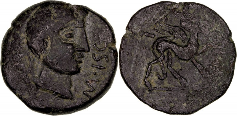 Monedas de la Hispania Antigua
 Castulo, Cazlona (Jaén) 
 As. AE. A/Cabeza mas...