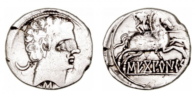 Monedas de la Hispania Antigua
 Secobirices, Saelices (Cuenca) 
 Denario. AR. ...