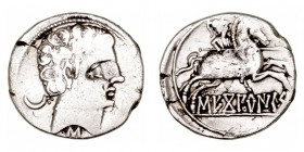 Monedas de la Hispania Antigua
 Secobirices, Saelices (Cuenca) 
 Denario. AR. A/Cabeza masculina a der., detrás creciente y debajo letra ibérica S. ...
