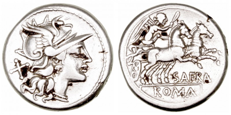 República Romana
 Afrania
 Denario. AR. Roma. (150 a.C.). A/Cabeza de Roma a d...