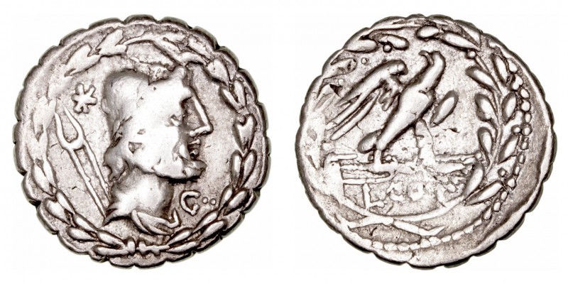 República Romana
 Aurelia
 Denario. AR. Roma. (105 a.C.). A/Cabeza de Vulcano ...