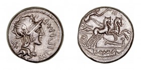 República Romana
 Cipia
 Denario. AR. (115-114 a.C.). A/Cabeza de Roma a der., delante M· CIPI · M· F y detrás X. R/Victoria con palma en biga a der...