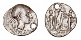 República Romana
 Cornelia
 Denario. AR. (112-111 a.C.). A/Cabeza de Escipión el Africano, encima estrella, detrás espiga, leyenda CN. B(LASIO CN. F...