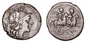 República Romana
 Cupiennia
 Denario. AR. Roma. (147 a.C.). A/Cabeza de Roma a der., delante X y detrás cornucopia. R/Los Dioscuros a caballo a der....