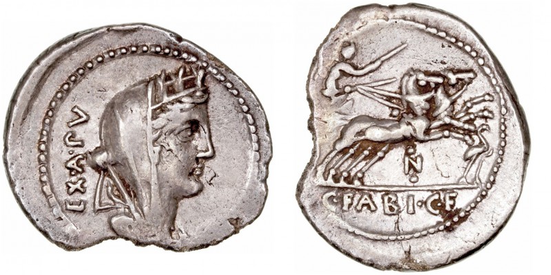República Romana
 Fabia
 Denario. AR. Roma. (104 a.C.). A/Cabeza de Cibeles ve...