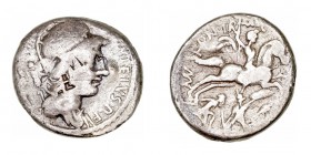 República Romana
 Fonteia
 Denario. AR. Roma. (55 a.C.). A/Busto de Marte a der., detrás trofeo, delante (P· FON)TEIVS P F (CAPITO III VIR). R/Jinet...