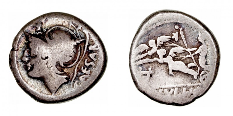 República Romana
 Julia
 Denario. AR. Roma. (103 a.C.). A/Cabeza de Marte a iz...
