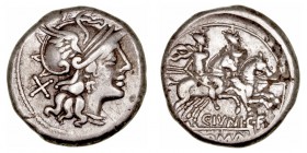 República Romana
 Junia
 Denario. AR. Roma. (149 a.C.). A/Cabeza de Roma a der., detrás X. R/Los Dioscuros a caballo a der., debajo C· IVNI · C· F y...