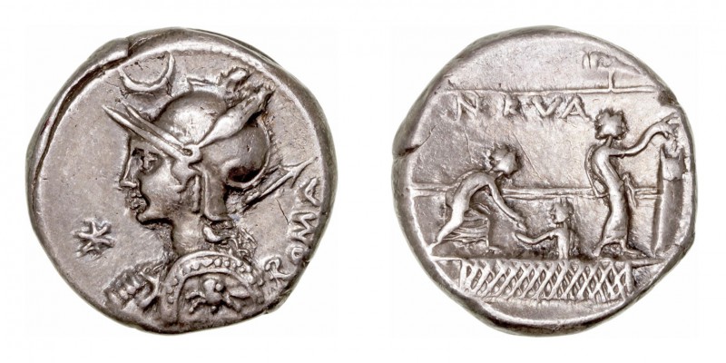 República Romana
 Licinia
 Denario. AR. Roma. (113-112 a.C.). A/Cabeza de Roma...