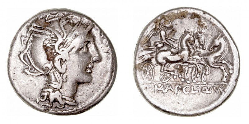 República Romana
 Mallia
 Denario. AR. Roma. (111-110 a.C.). A/Cabeza de Roma ...