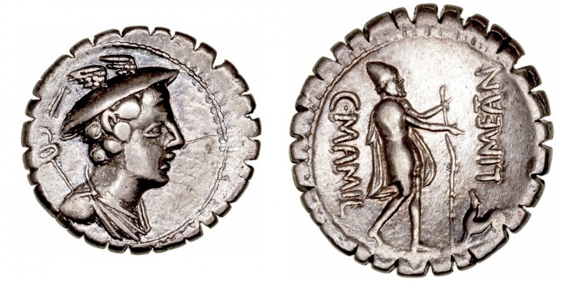 República Romana
 Mamilia
 Denario. AR. Roma. (82 a.C.). A/Busto de Mercurio a...
