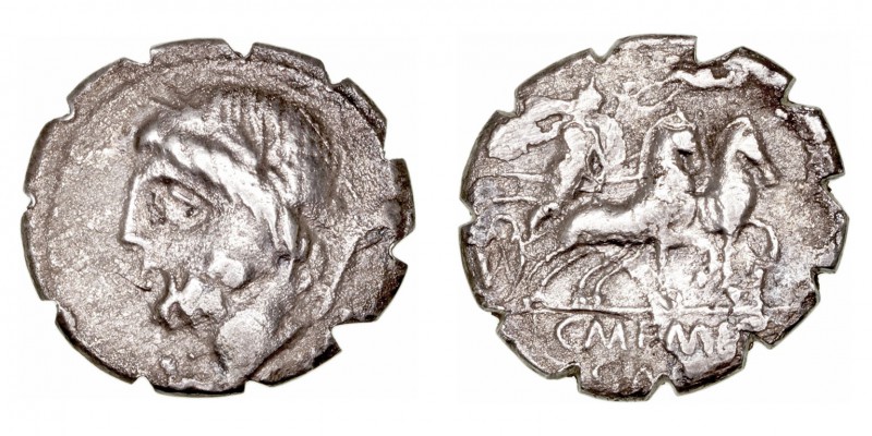 República Romana
 Memmia
 Denario. AR. Roma. (106 a.C.). A/Cabeza de Júpiter a...