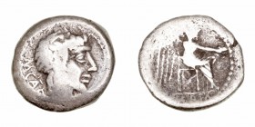 República Romana
 Porcia
 Quinario. AR. (89 a.C.). R/Victoria sentada a der., debajo (VICTRIX). 1.98g. Sear 11. BC.