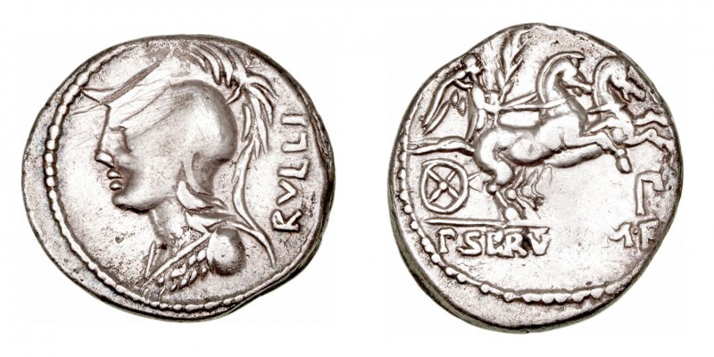 República Romana
 Servilia
 Denario. AR. (100 a.C.). A/Cabeza de Minerva a izq...