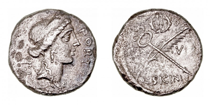 República Romana
 Sicinia
 Denario. AR. Roma. (49 a.C.). A/Cabeza diademada de...