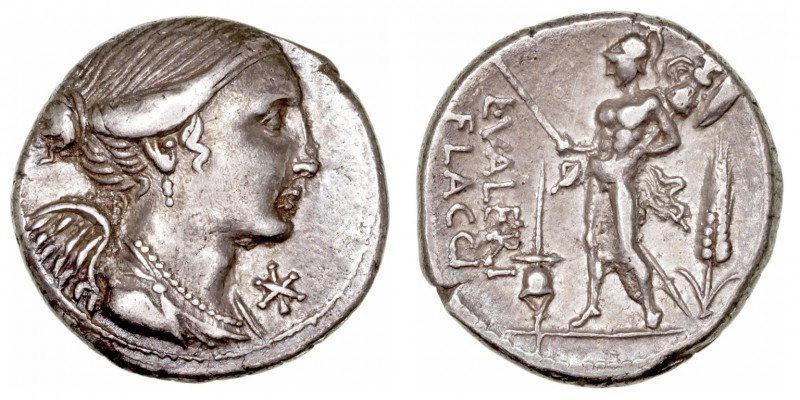 República Romana
 Valeria
 Denario. AR. (108-107 a.C.). A/Busto alado de Victo...